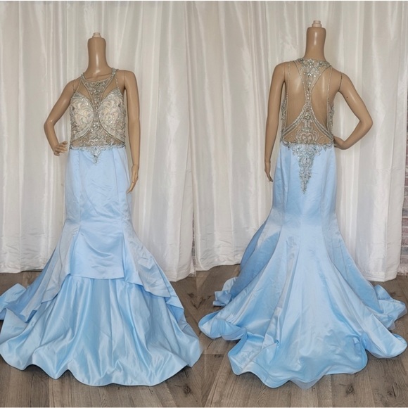 Abby Paris Longs by Lucci Lu NWat blue beaded pageant prom gown fit and flare 14 - Picture 3 of 5